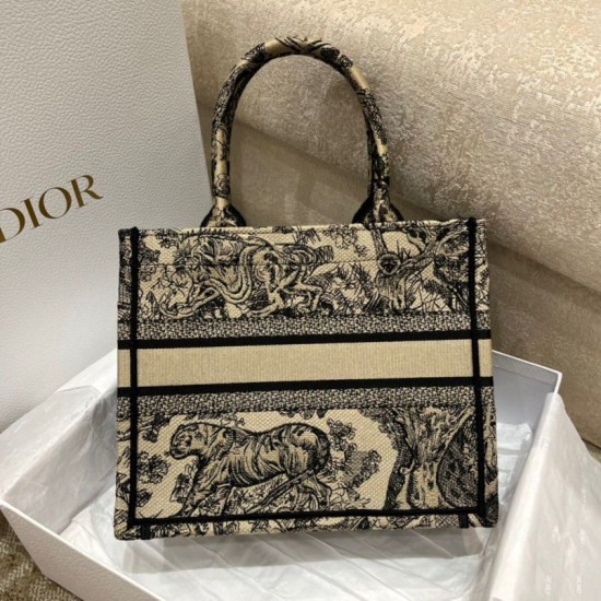 Replica Borsa tote Dior piccola a libro Toile de Jouy ricamata Marrone