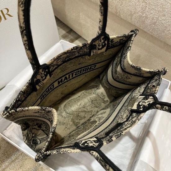 Replica Borsa tote Dior piccola a libro Toile de Jouy ricamata Marrone