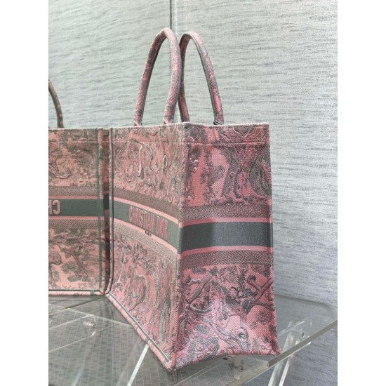 Replica Borsa tote grande per libri Dior Toile de Jouy Sauvage ricamo rosa / grigio