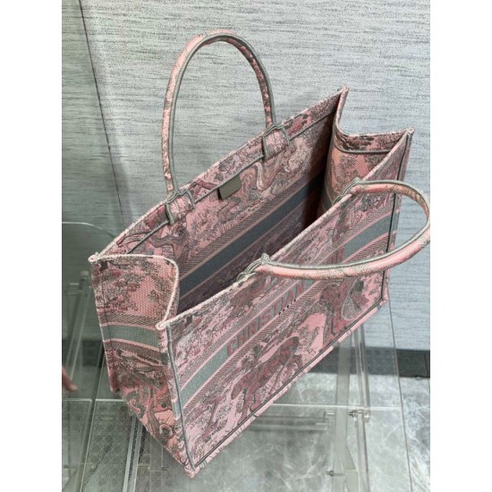 Replica Borsa tote grande per libri Dior Toile de Jouy Sauvage ricamo rosa / grigio