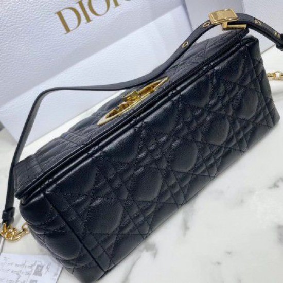 Replica Borsa media Dior Caro Cannage nera