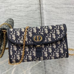 Replica Pochette con catena Dior Bobby East-West Jacquard obliquo blu