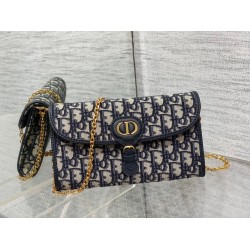 Replica Pochette con catena Dior Bobby East-West Jacquard obliquo blu