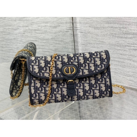 Replica Pochette con catena Dior Bobby East-West Jacquard obliquo blu