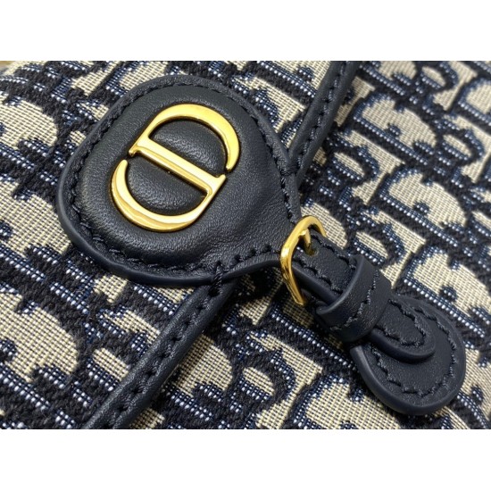 Replica Pochette con catena Dior Bobby East-West Jacquard obliquo blu