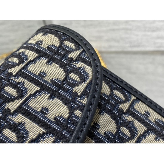 Replica Pochette con catena Dior Bobby East-West Jacquard obliquo blu