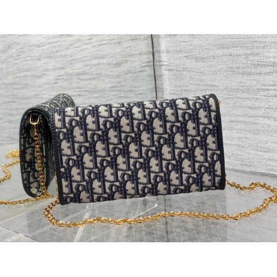 Replica Pochette con catena Dior Bobby East-West Jacquard obliquo blu