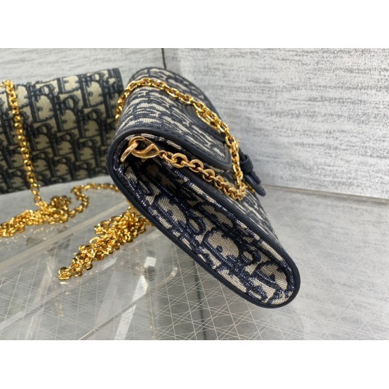 Replica Pochette con catena Dior Bobby East-West Jacquard obliquo blu