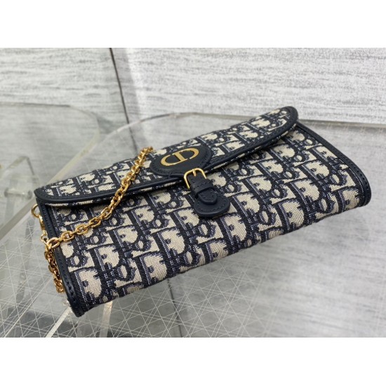 Replica Pochette con catena Dior Bobby East-West Jacquard obliquo blu