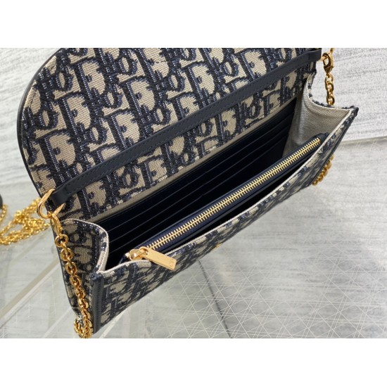 Replica Pochette con catena Dior Bobby East-West Jacquard obliquo blu
