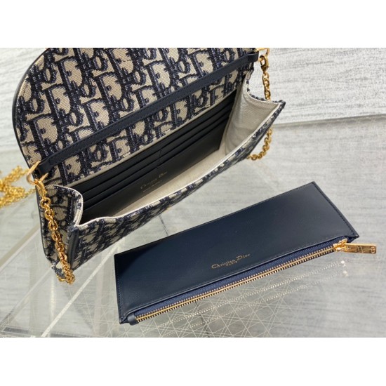 Replica Pochette con catena Dior Bobby East-West Jacquard obliquo blu