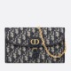 Replica Pochette con catena Dior Bobby East-West Jacquard obliquo blu