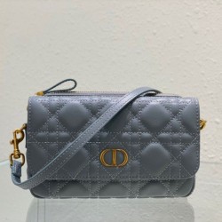 Replica Pouch Dior Caro Cannage Blu