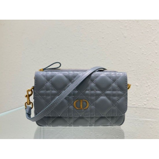 Replica Pouch Dior Caro Cannage Blu