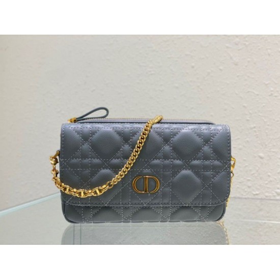 Replica Pouch Dior Caro Cannage Blu