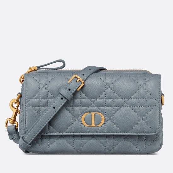 Replica Pouch Dior Caro Cannage Blu