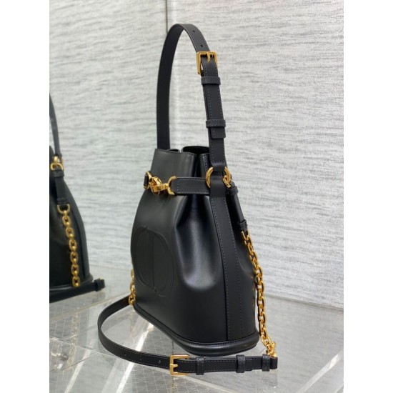 Replica Borsa a secchiello media Dior C'est Saddle in pelle di vitello nera
