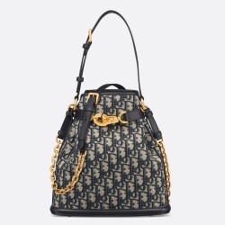 Replica Borsa a secchiello media Dior C'est Jacquard obliquo blu