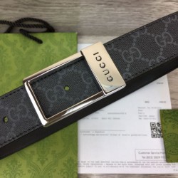 Replica Cintura Gucci GG con fibbia rettangolare 722370 35mm Acciaio Nero