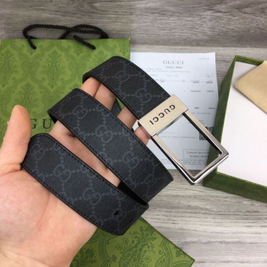 Replica Cintura Gucci GG con fibbia rettangolare 722370 35mm Acciaio Nero Replica Cintura Gucci GG con fibbia rettangolare 722370 35mm Acciaio Nero