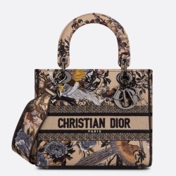 Replica Borsa Dior Medium Lady D-Lite con ricamo Jardin d'Hiver beige