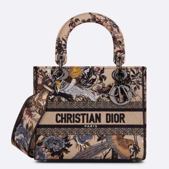 Replica Borsa Dior Medium Lady D-Lite con ricamo Jardin d'Hiver beige