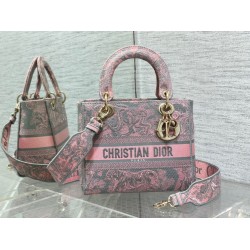 Replica Borsa media Dior Lady D-Lite Toile de Jouy ricamo inverso Grigio / Rosa Replica Borsa media Dior Lady D-Lite Toile de Jouy ricamo inverso Grigio / Rosa