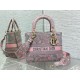 Replica Borsa media Dior Lady D-Lite Toile de Jouy ricamo inverso Grigio / Rosa