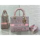 Replica Borsa media Dior Lady D-Lite Toile de Jouy ricamo inverso Grigio / Rosa