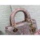 Replica Borsa media Dior Lady D-Lite Toile de Jouy ricamo inverso Grigio / Rosa