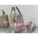 Replica Borsa media Dior Lady D-Lite Toile de Jouy ricamo inverso Grigio / Rosa