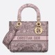 Replica Borsa media Dior Lady D-Lite Toile de Jouy ricamo inverso Grigio / Rosa