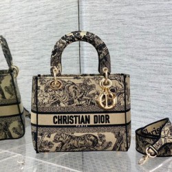 Replica Borsa Dior Medium Lady D-Lite Toile de Jouy Ricamo Marrone