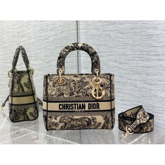 Replica Borsa Dior Medium Lady D-Lite Toile de Jouy Ricamo Marrone