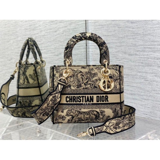 Replica Borsa Dior Medium Lady D-Lite Toile de Jouy Ricamo Marrone