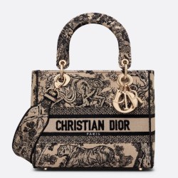 Replica Borsa Dior Medium Lady D-Lite Toile de Jouy Ricamo Marrone