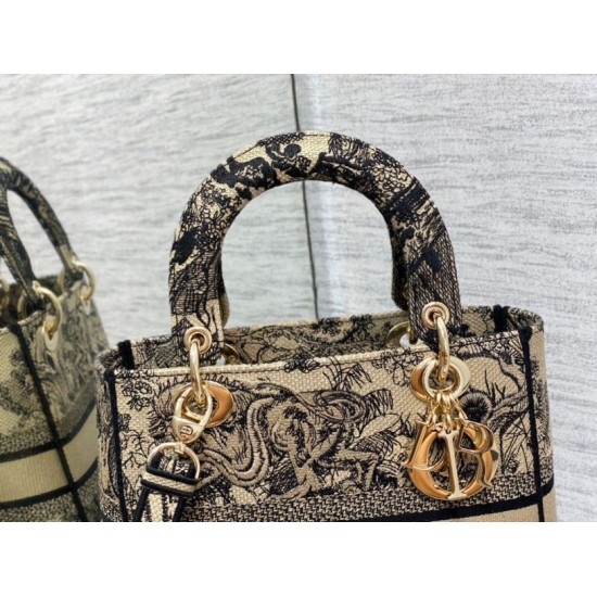 Replica Borsa Dior Medium Lady D-Lite Toile de Jouy Ricamo Marrone
