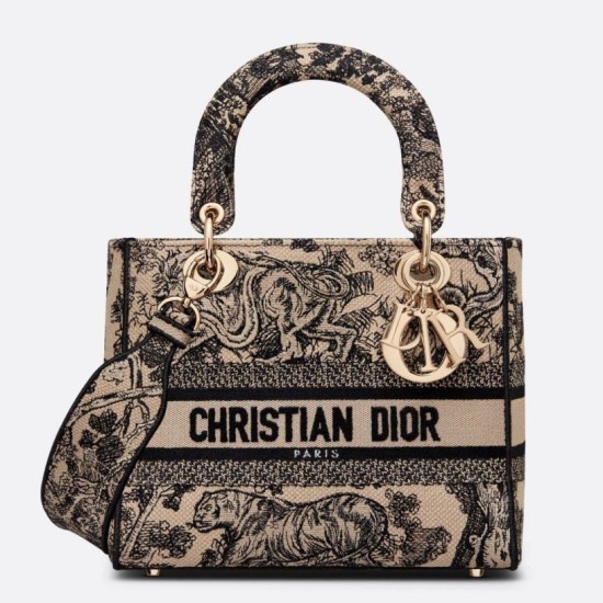 Replica Borsa Dior Medium Lady D-Lite Toile de Jouy Ricamo Marrone