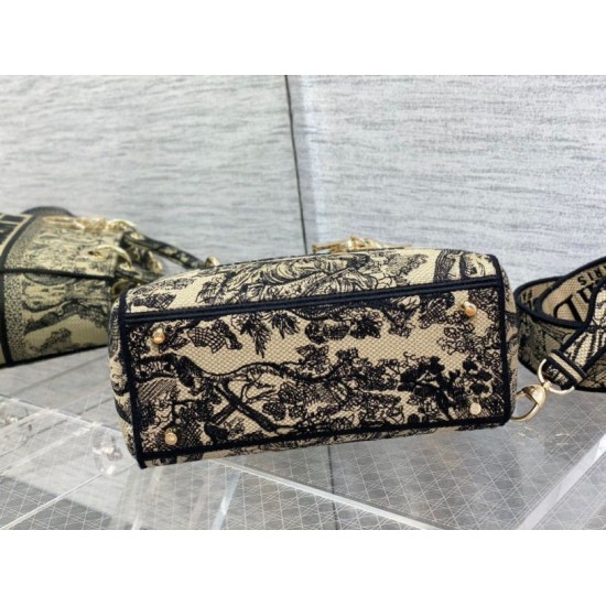 Replica Borsa Dior Medium Lady D-Lite Toile de Jouy Ricamo Marrone