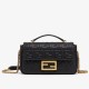 Replica Borsa midi Fendi Baguette con catena in nappa nera