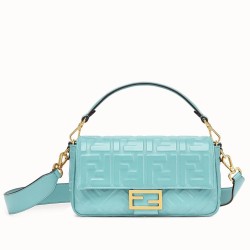Replica Borsa Baguette Media Fendi Motivo FF Azzurro
