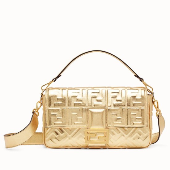 Replica Borsa grande Fendi Baguette con motivo FF oro Replica Borsa grande Fendi Baguette con motivo FF oro