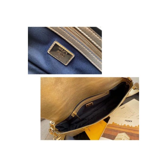 Replica Borsa grande Fendi Baguette con motivo FF oro Replica Borsa grande Fendi Baguette con motivo FF oro