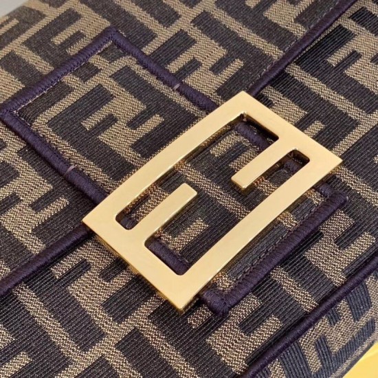 Replica Borsa grande Fendi Baguette in tessuto FF con finiture nere