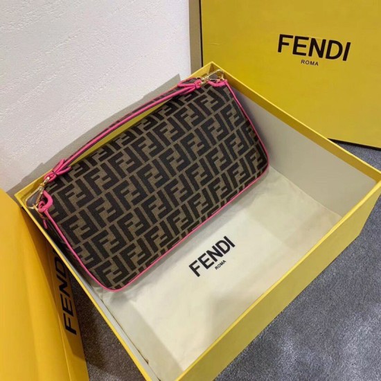 Replica Borsa grande Fendi Baguette in tessuto FF con finiture rosa