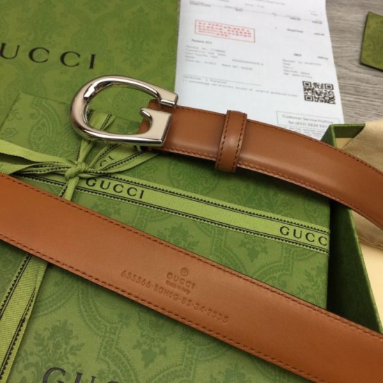 Replica Cintura sottile Gucci con fibbia G 655566 Marrone
