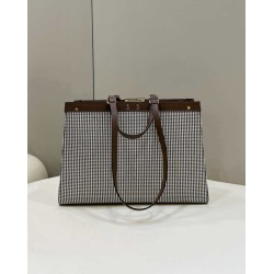 Replica Shopper Fendi X-Tote in lana pied de poule con ricamo FF 8BH374 Marrone Replica Shopper Fendi X-Tote in lana pied de poule con ricamo FF 8BH374 Marrone