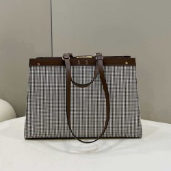 Replica Shopper Fendi X-Tote in lana pied de poule con ricamo FF 8BH374 Marrone