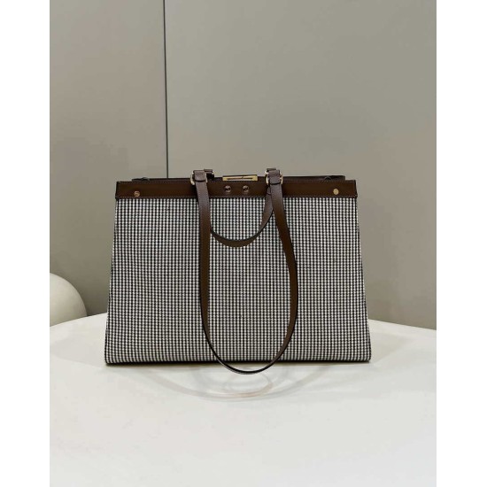 Replica Shopper Fendi X-Tote in lana pied de poule con ricamo FF 8BH374 Marrone