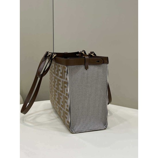 Replica Shopper Fendi X-Tote in lana pied de poule con ricamo FF 8BH374 Marrone